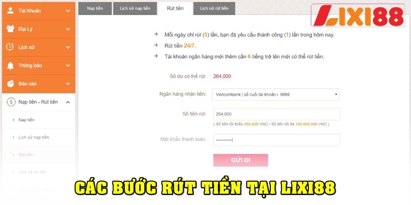 Bắt đầu các bước rút tiền Lixi88 về ngân hàng